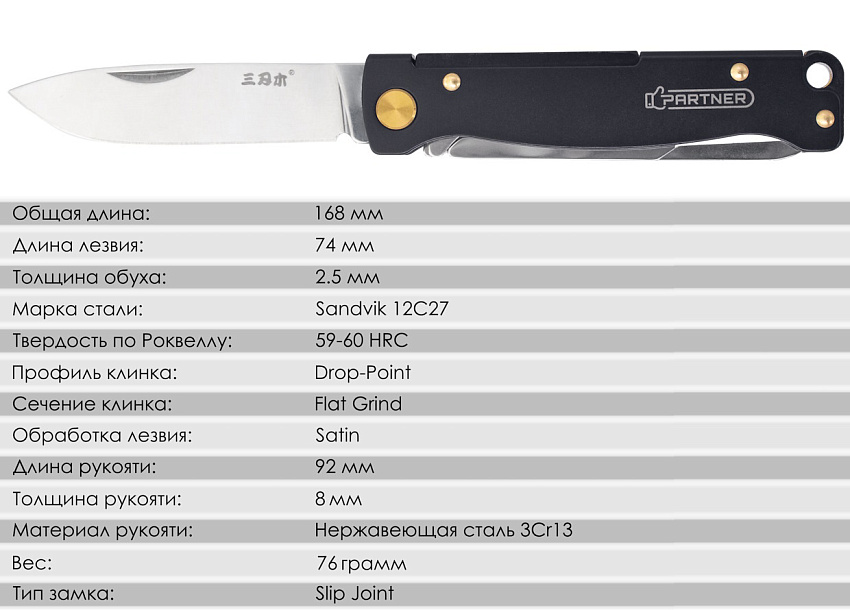 Складной нож SanRenMu Partner Scissors Black (PT721-SB)