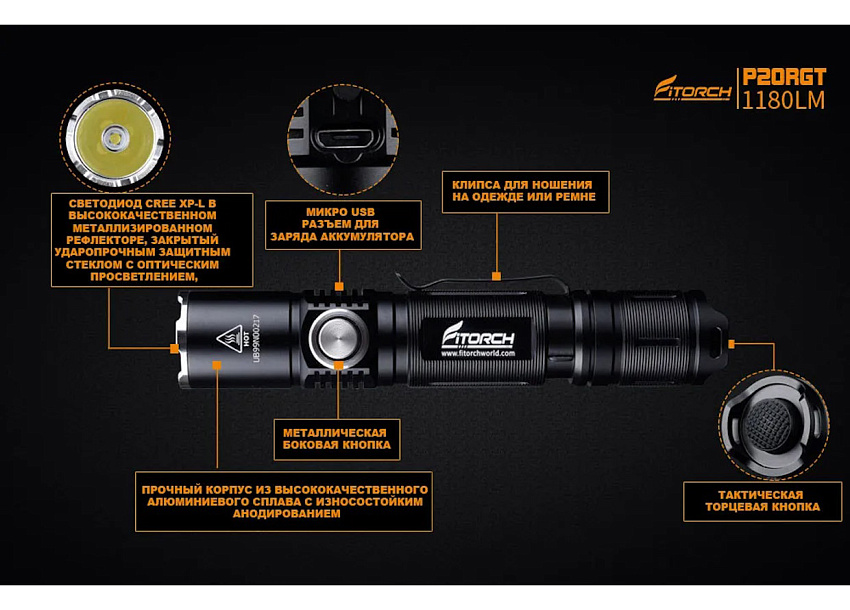 Фонарь FiTorch P20RGT тактический (USB зарядка, Power Bank)