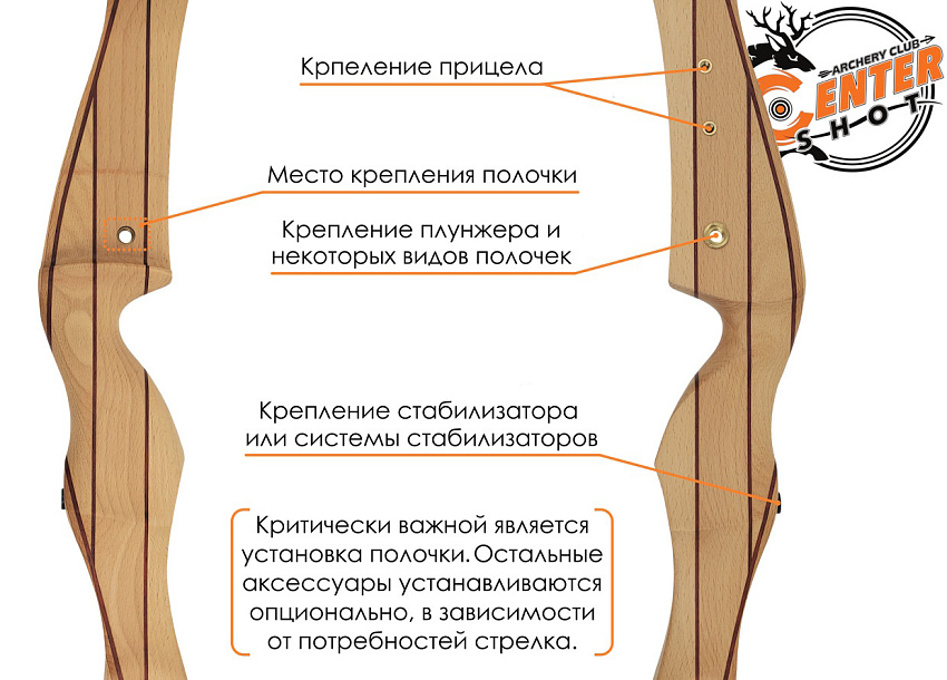 Лук рекурсивный Centershot Classic 68" (черные плечи) 22#