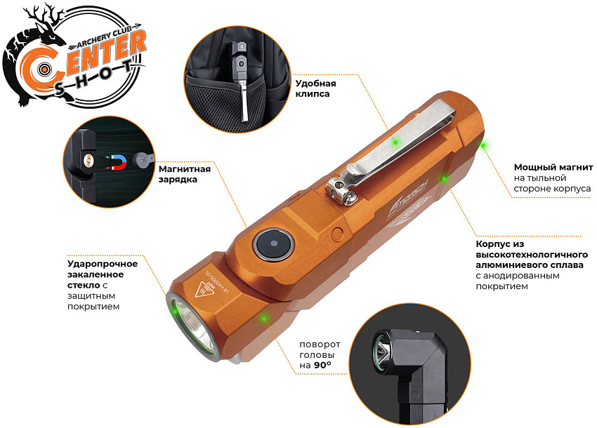 Фонарь FiTorch ER26 поворотный универсальный (магнитная USB зарядка) оранжевый