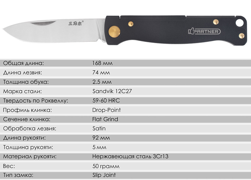 Складной нож SanRenMu Partner Black (PT711-SB)