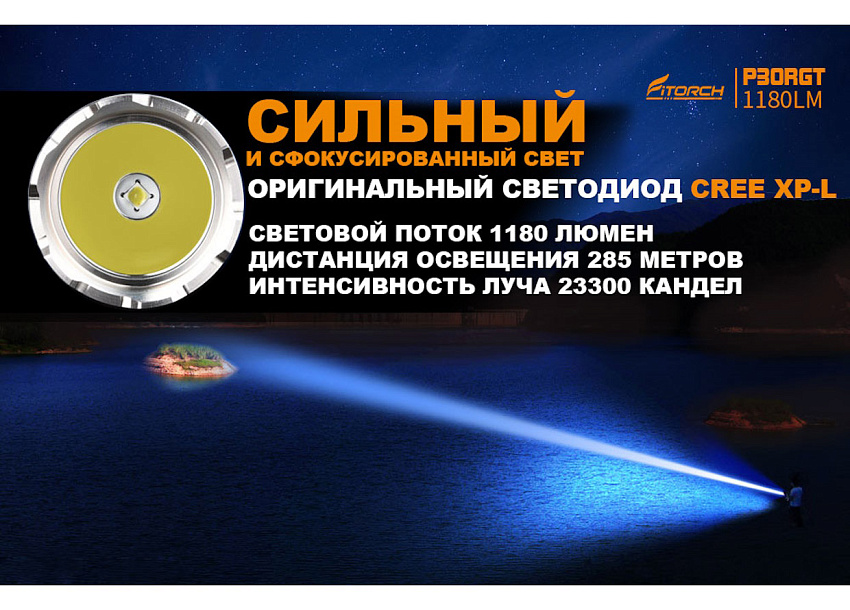 Фонарь FiTorch P30RGT тактический (USB зарядка, Power Bank)