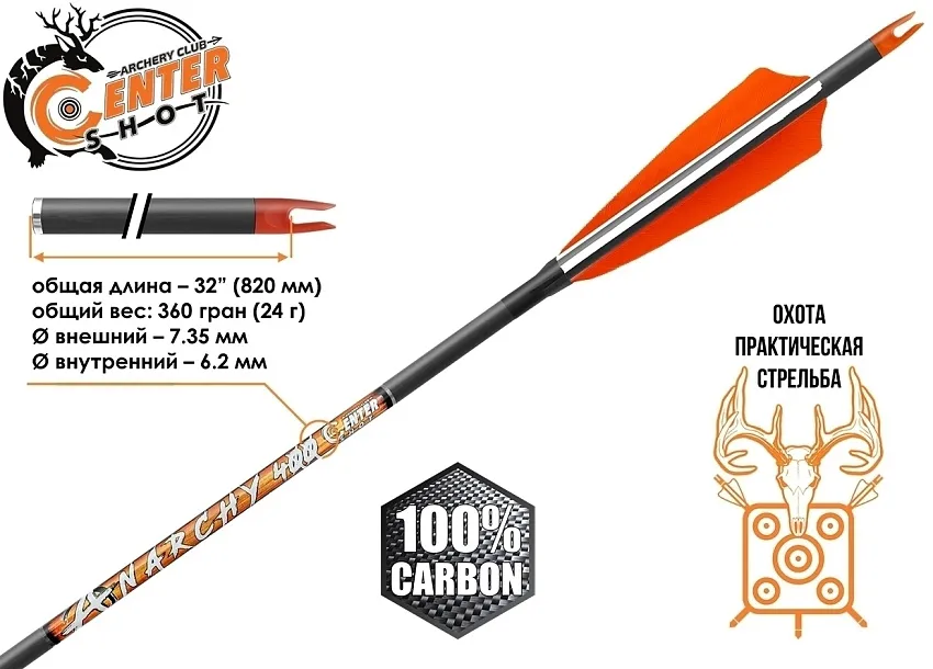 Стрела лучная карбоновая Centershot Anarchy 400 натуральное оперение
