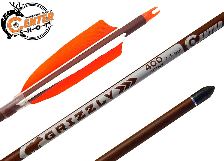 Стрела лучная карбон под дерево Centershot Grizzly 400 натуральное оперение 4"